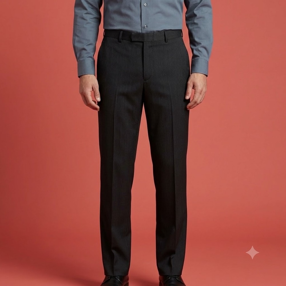Retro Mens Black Stripe Dress Pants 34x30 Flat Front Performance Slacks EUC
